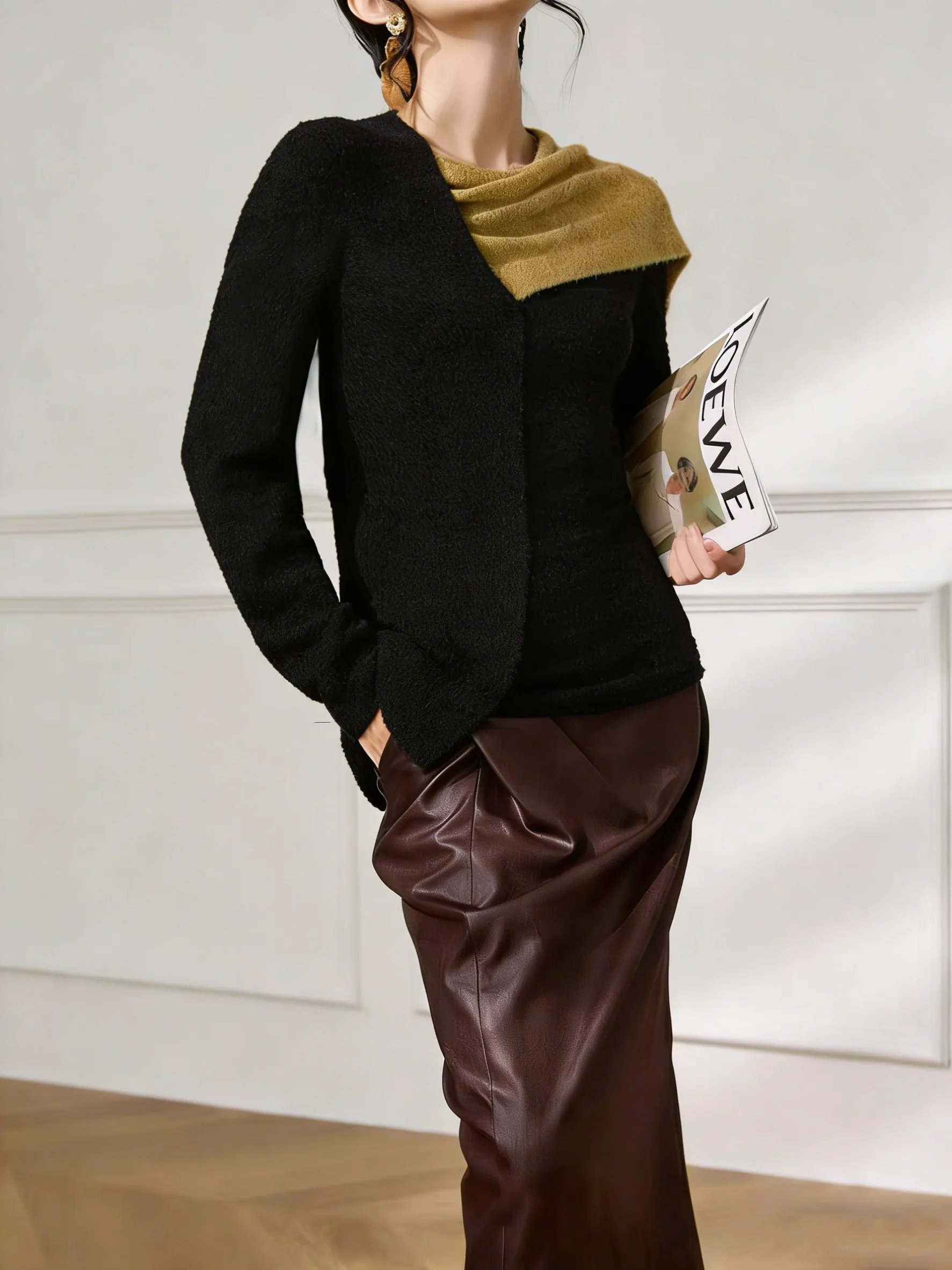 

Retro round Neck Knitwear Long Sleeve Elegant Lazy Style Winter New Arrival Women's Loose Fit Inner Wear Autumn Season Ladies