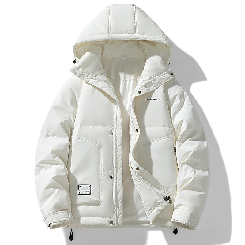 

Men White Duck Down Jacket Winter Thick Warm Hooded Loose Casual Coat Couple Style jaqueta puffer masculina com capuz JK-215