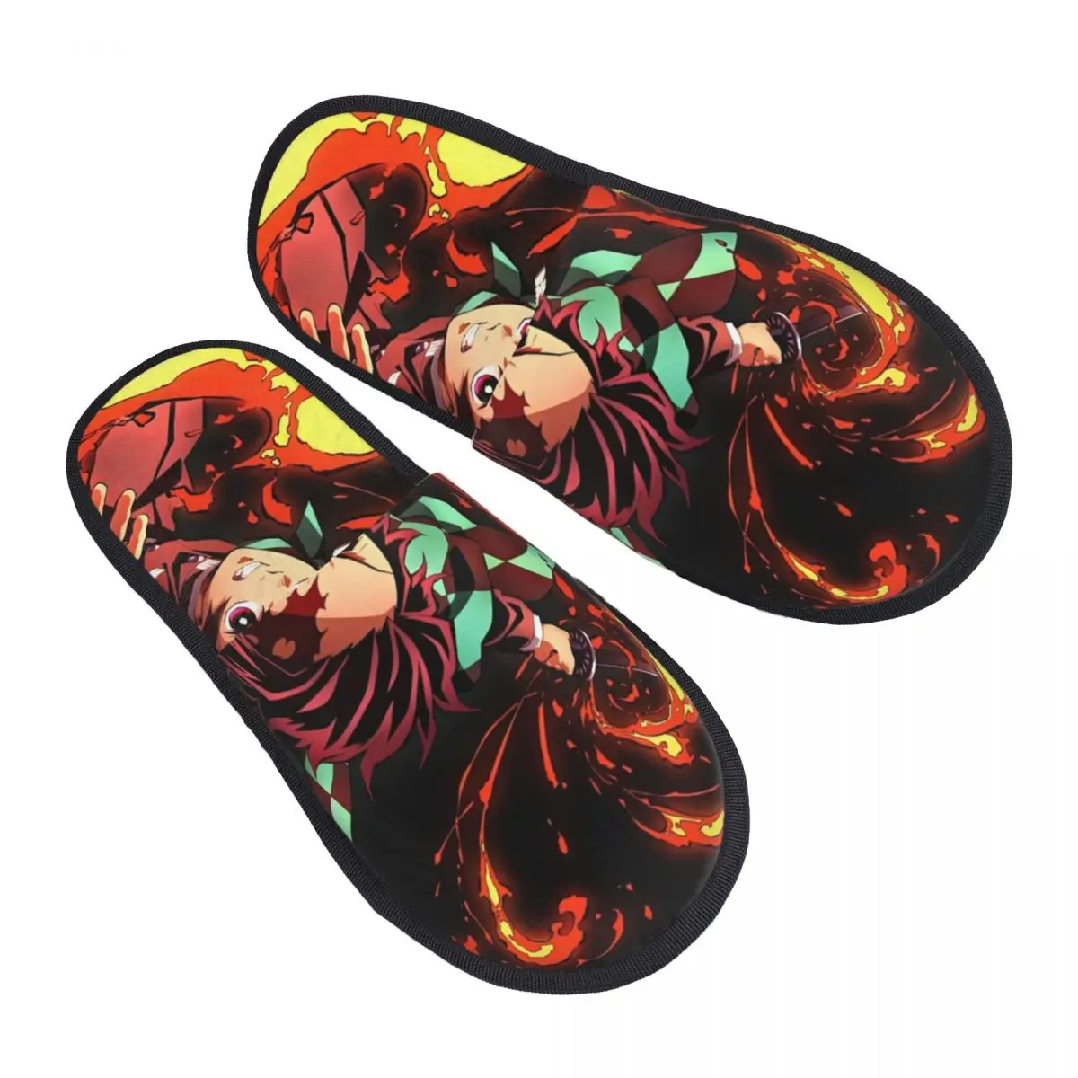 Tanjiro Kamado Winter Home Cotton Slippers Bedroom Anime Demon Slayer Soft Household Fur Slippers Slides Anti-skid