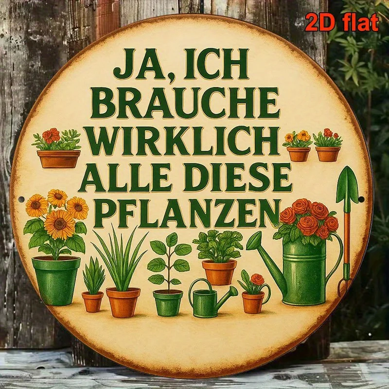 2D Flat, 2D Flat 1pc Vintage German Plant Lover Sign - 8-Inch Round German Text 