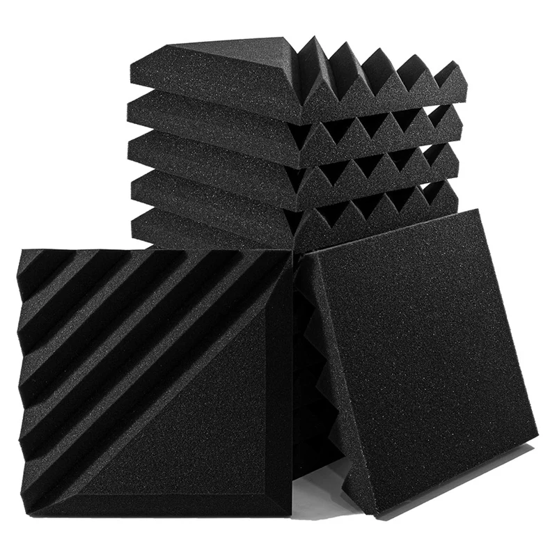 A25F-12 Pack Sound Proof Foam Panels For Walls, 12X12x2 Inches Half-Slash Style Acoustic Panels For Home Studio