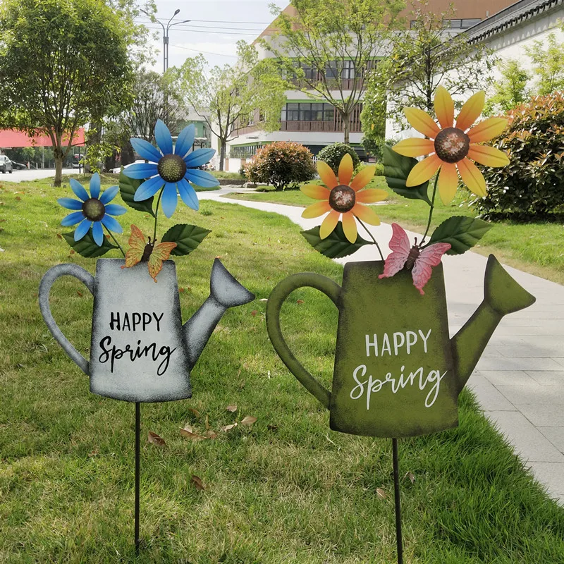 Outdoor Iron Art Metal Water Pot Decorative Garden Plug-In Courtyard Park Landscape Flower Pot Earth Plug Home Decoration