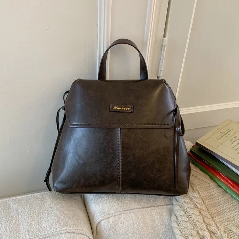 

2025 New Waxed Leather Backpack for Women, Vintage Prep School Rucksack, Casual Student Bag, Durable and Academic Chic​
