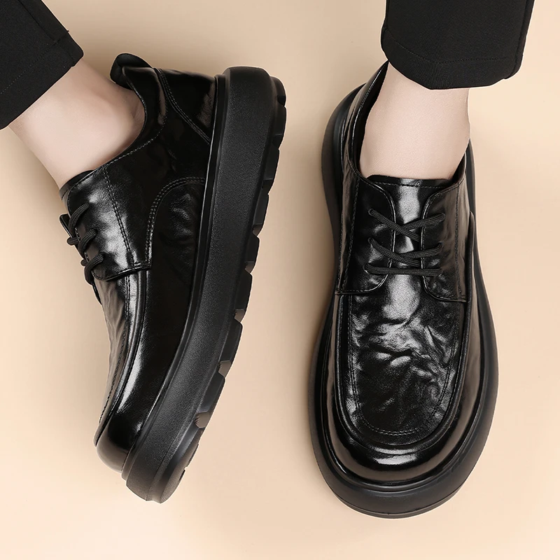 Новая мужская повседневная деловая обувь, прочная кожаная обувь ручной работы на толстой подошве, качественные туфли дерби, официальная обувь