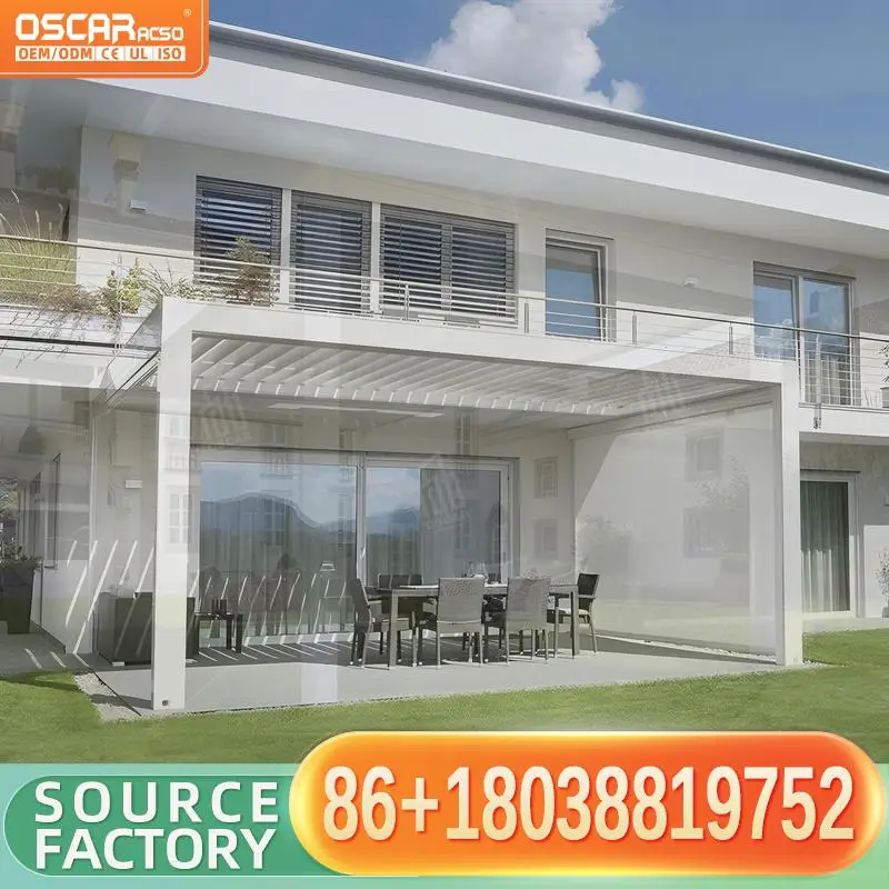 Pérgola Retráctil para Patio o Jardín, Toldo Metálico para Exteriores, Gazebo de Aluminio 3x3m para Patio Trasero, Balcón o Terraza