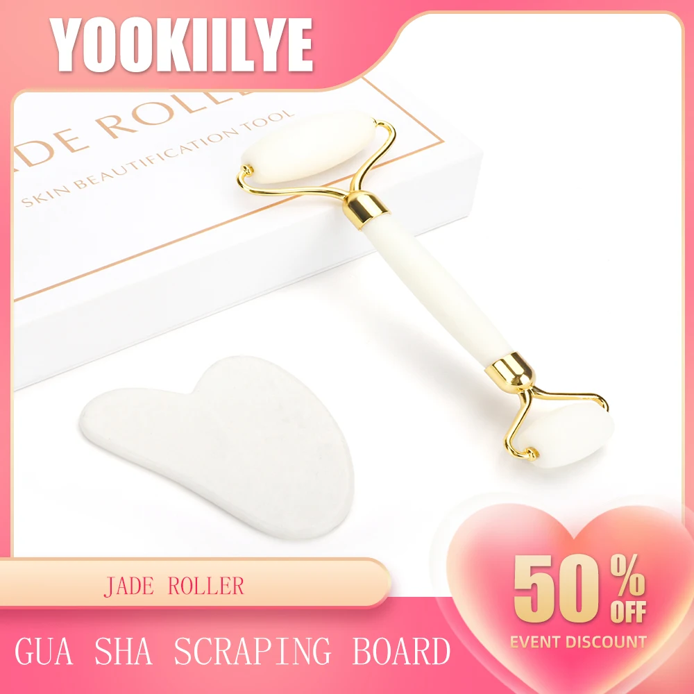 White Crystal Jade Roller Set Anti Wrinkles Face Lift Gua Sha Massager Facial Massage Tool Kit Natural Stone Roller Kit Bộ thiết bị chăm sóc sức khỏe và sắc đẹp Bộ thiết bị chăm sóc da