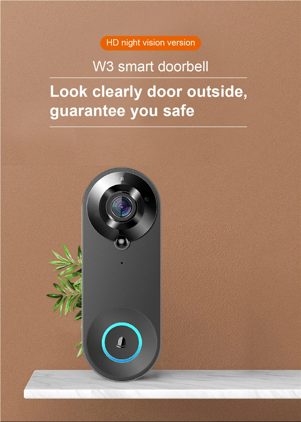 Tuya APP Smartlife WiFi Doorbell 1080P Wide Angle Video Door Phone Intercom Visual Peephole Viewer with Chime for Home Secur