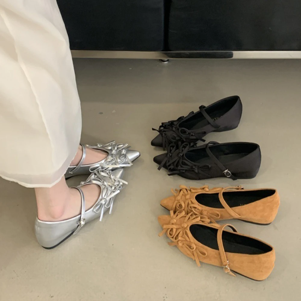 

Women Fashion Bowknot Flats Comfort Pointed Toe Dress Mary Jane Shoes with adjustable Buckle Strap for Walking Daily Life