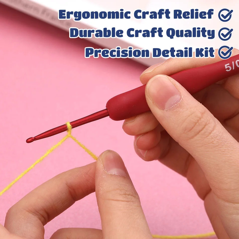 

Набор красных крючков для вязания с эргономичной ручкой, набор алюминиевых игл для вязания крючком 2,0-6,0 мм, аксессуары для рукоделия ручной работы, инструмент