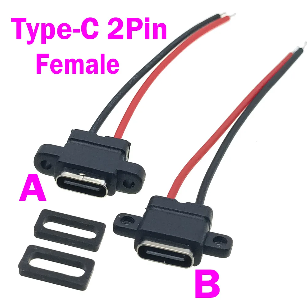 

2Pin Type C Waterproof Female USB 3.1 Socket Port With Screw Hole Fast Charge Charging Interface USB Connector with cable