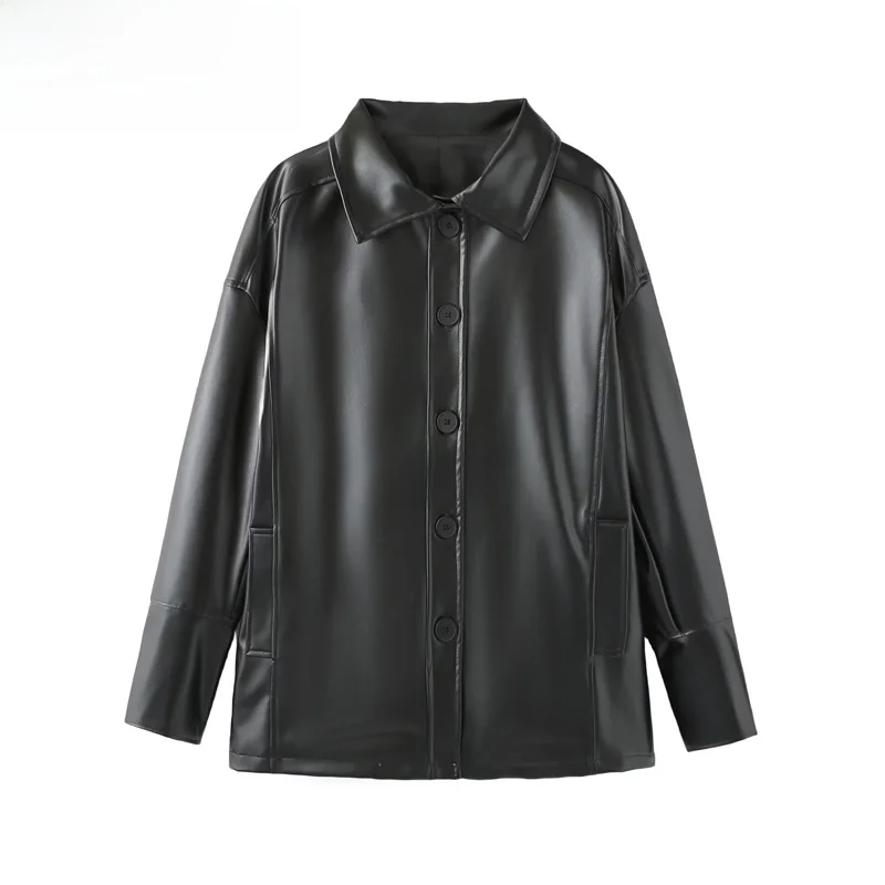 ZBZR Faionable Leather Jaet ort irt Collar Autumn Winter New Women's Ele Simple Sle Polyester Fiber Coat