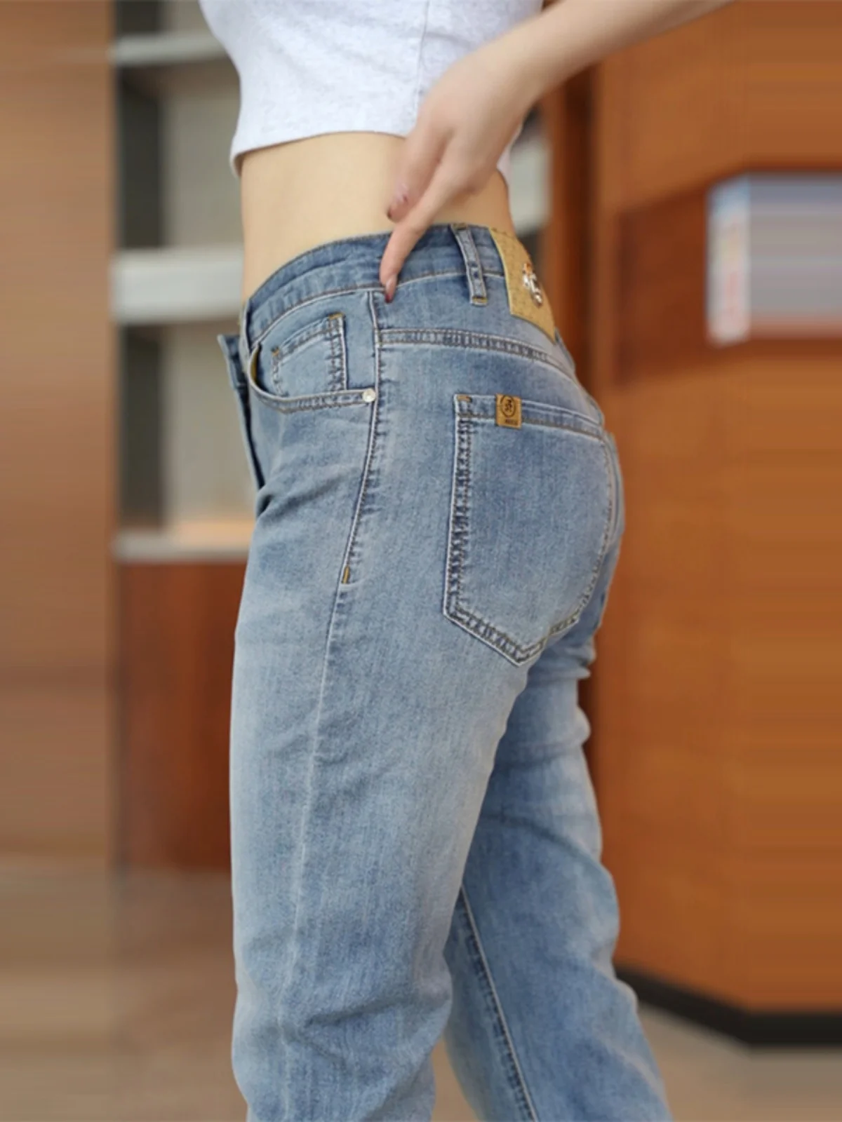 

Slim Fit Straight Leg Jeans Men's Summer Thin Casual Elastic Long Pants Light Blue Breathable Comfortable Youthful Sle