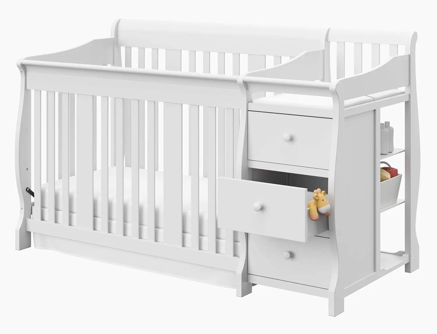 5-in-1 Convertible Crib and Changer (White) – Changing-Table Combo with Drawer, Converts to Toddler Bed