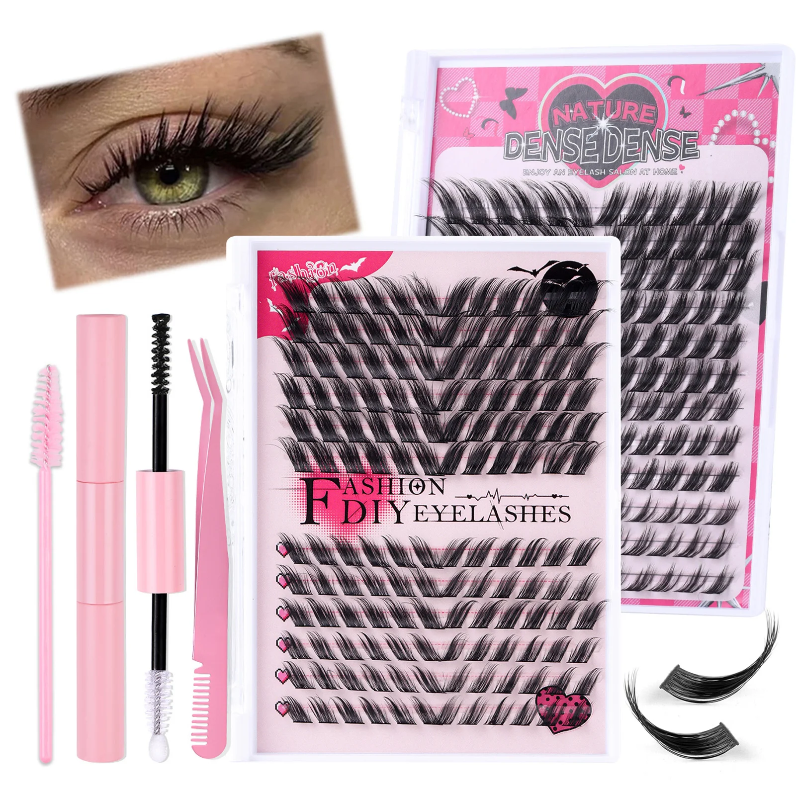 DIY wimper extenstie set gevleugelde Pluizige valse Wimpers Bond en seal Lijm Applicator Kit 12-18mm Individuele Clusters wimpers