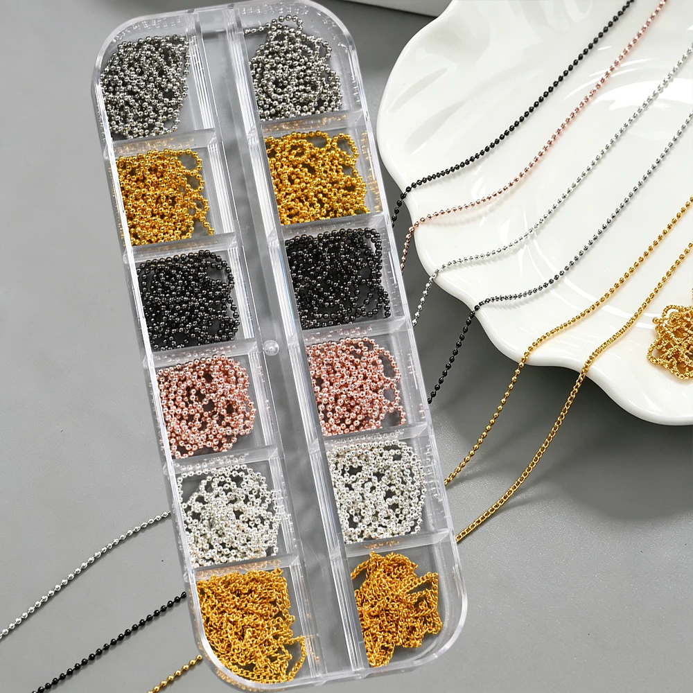 12er-Set 3D Punk Metall-Ketten Nagelkunst-Charms Gotische Legierung Gold Silber Dunkelgrau Nagelketten Schmuck Maniküre Nageldekorationen E4* – Detail 3