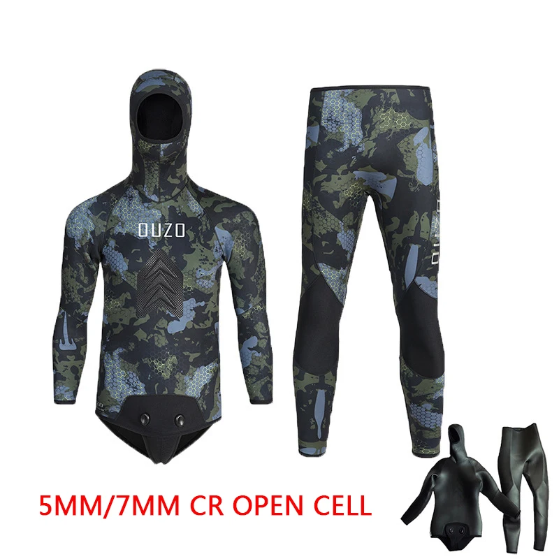 5MM / 7MM Spearfishing Wetsuit OUZO CR Open Cell Diving Suit Hooded Warm Free Diving Suit Scuba Diving Suit Camouflage Wetsuit