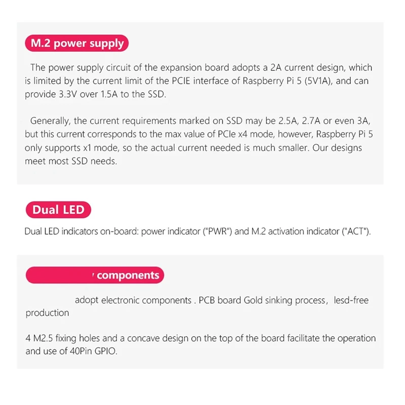Placa de Expansão para Raspberry Pi 5, Durável, PCIE M.2, NVME, 2230, 2242, Gen3, SSD