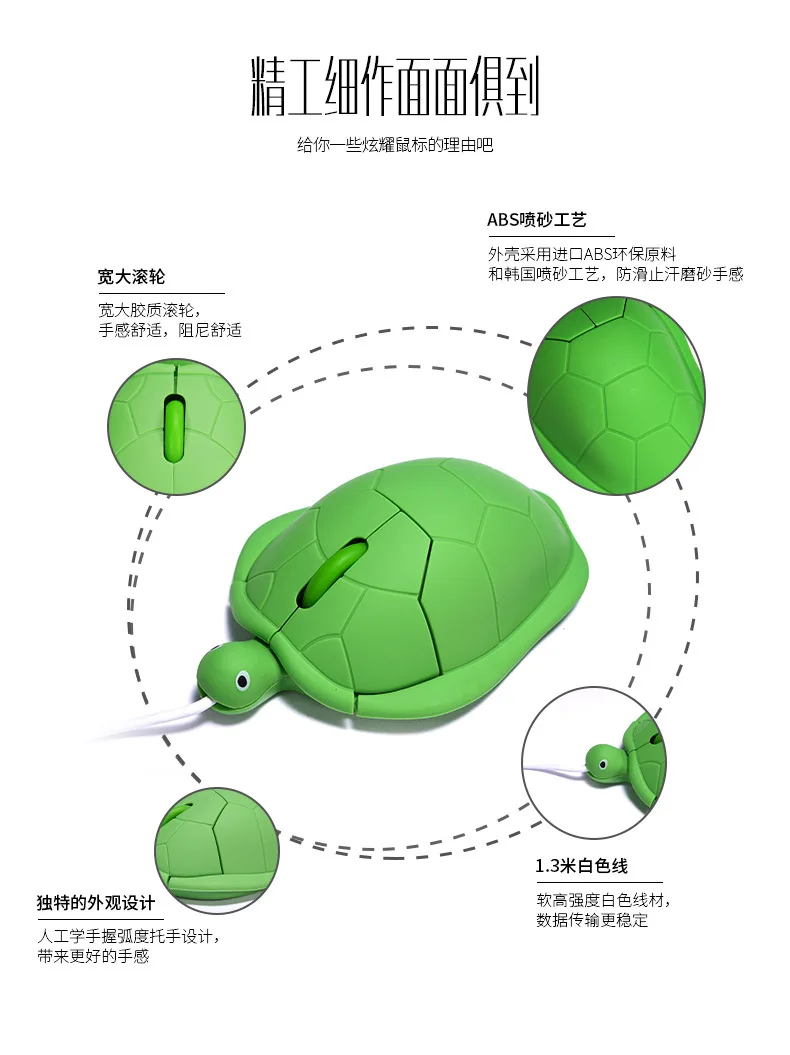 かわいいワイヤレスUSBマウス、ラップトップ、コンピューター、クリエイティブギフト用の有線タートルマウス、2.4g