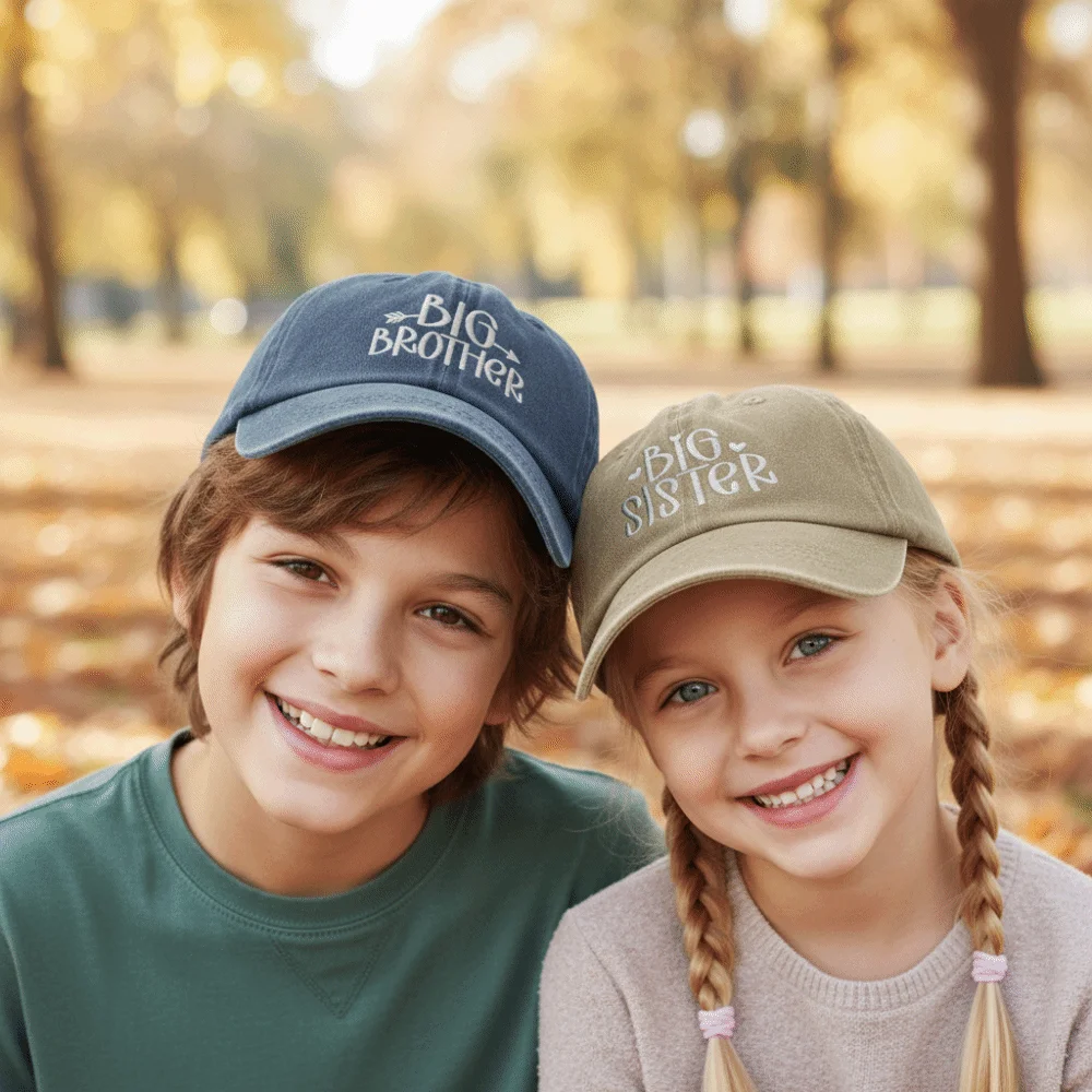 Fashion Washed Cotton Big Brother Big Sister Caps Adjustable Breathable Dad Hat Vintage Siblings Baseball Hats Gifts