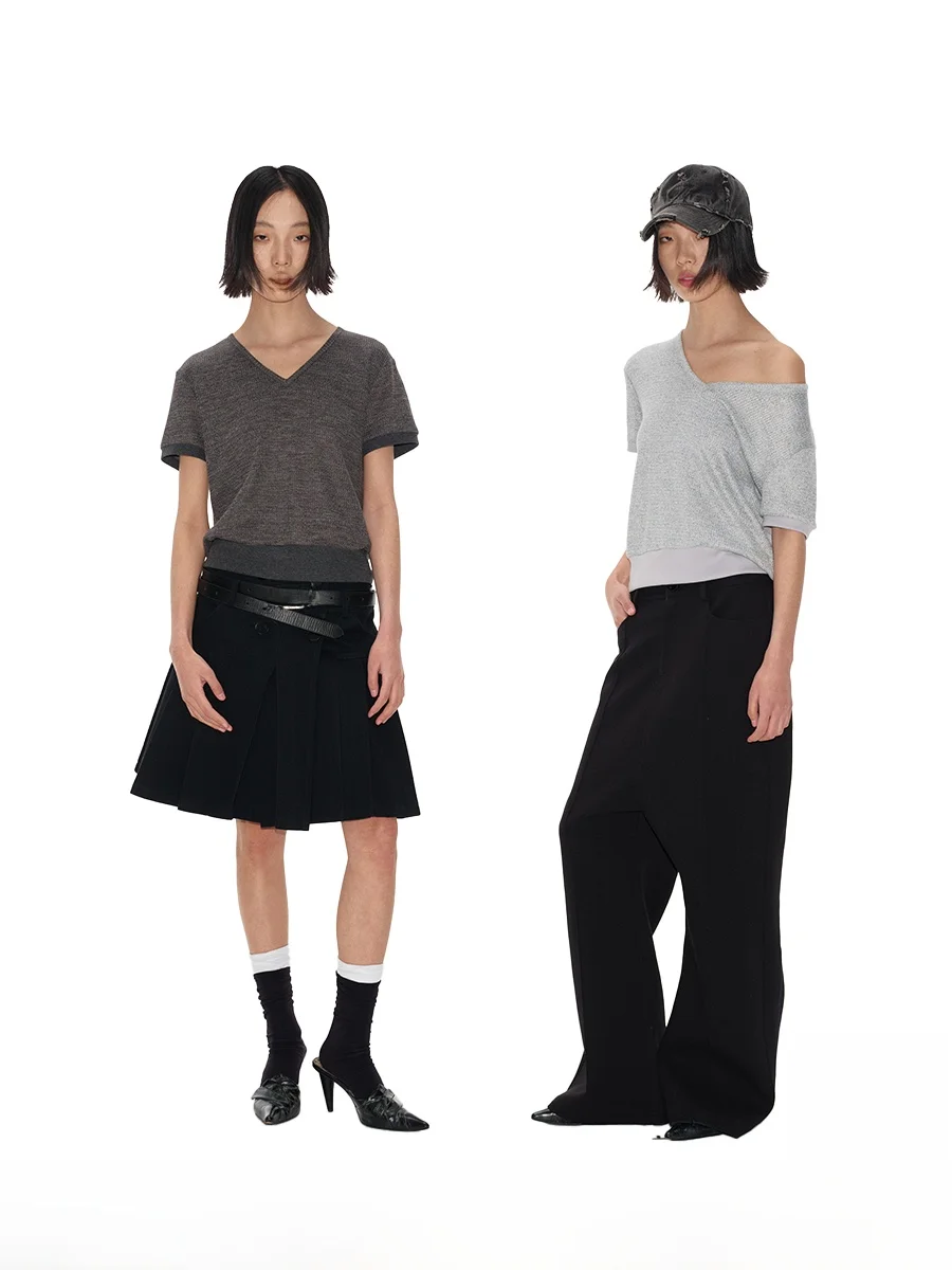 

JCAESAR V-Ne ort Sve T-irt Texture Fabric Color Blo Ribbing Large V-Neline Slimming Effect Casual Commute Sle