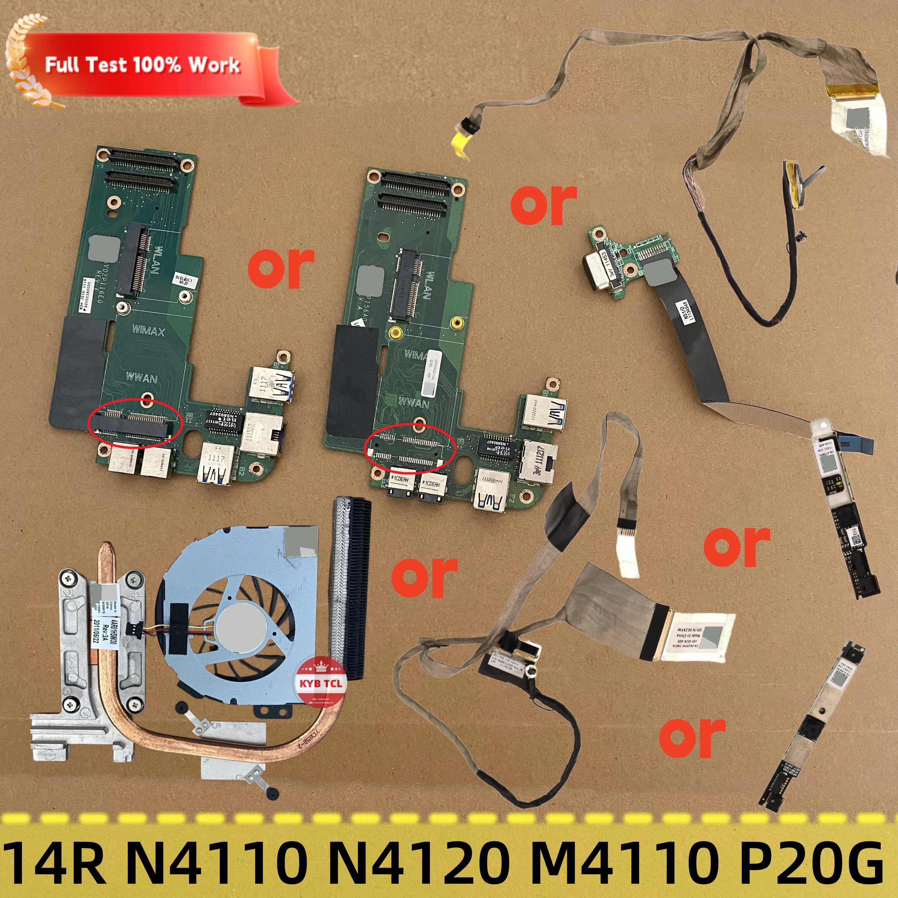 Placa VGA, Placa de Áudio USB, Placa Ethernet, Ventoinha, Dissipador de Calor, Webcam, Câmera, Cabo de Vídeo LCD para DELL N4110