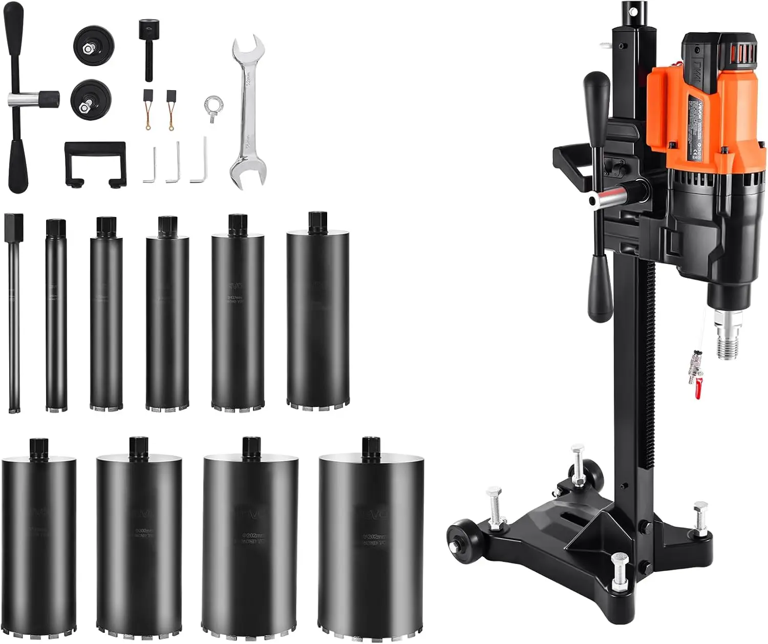 

Diamond Core Drilling Machine, 0.8-10 in Drilling Diameter, Stand-Mount Dry and Wet Concrete Core Drill Rig with 10 Bits, 470/80