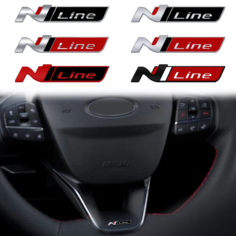 1PCS Metal N LINE LOGO Badge 3D Stickers Car Steering Wheel Emblem Decal For Hyundai i30 i40 ix35 ix25 Tucson Sonata Elantra I10