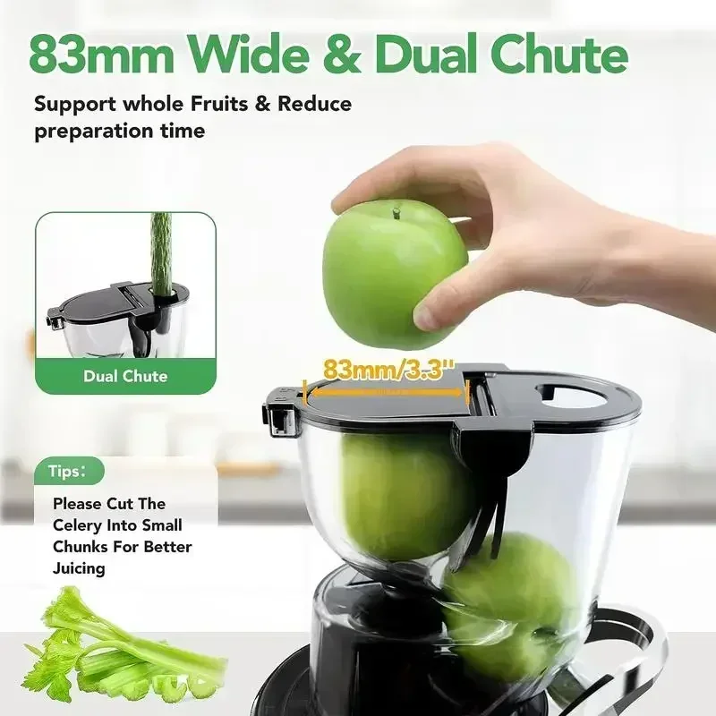 Aeitto Cold Press Juicer, Whole Vertical Juicer, Slow Masticating Juicer Machines, with Big Wide 83mm Chute