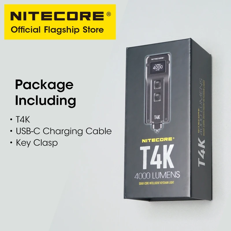 NITECORE T4K Porte-clés lampe de poche 4000 lumens portable super lumineux USB-C Charge d\'urgence edc clé lampe avec batterie