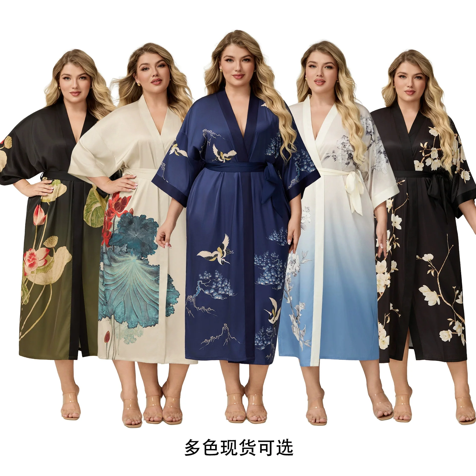 

Spring Autumn New Women's Long Robe Homewear Print Flower Kimono Bathrobe Gown Sleepwear Big Size Sexy Nightgown Lounge Wear