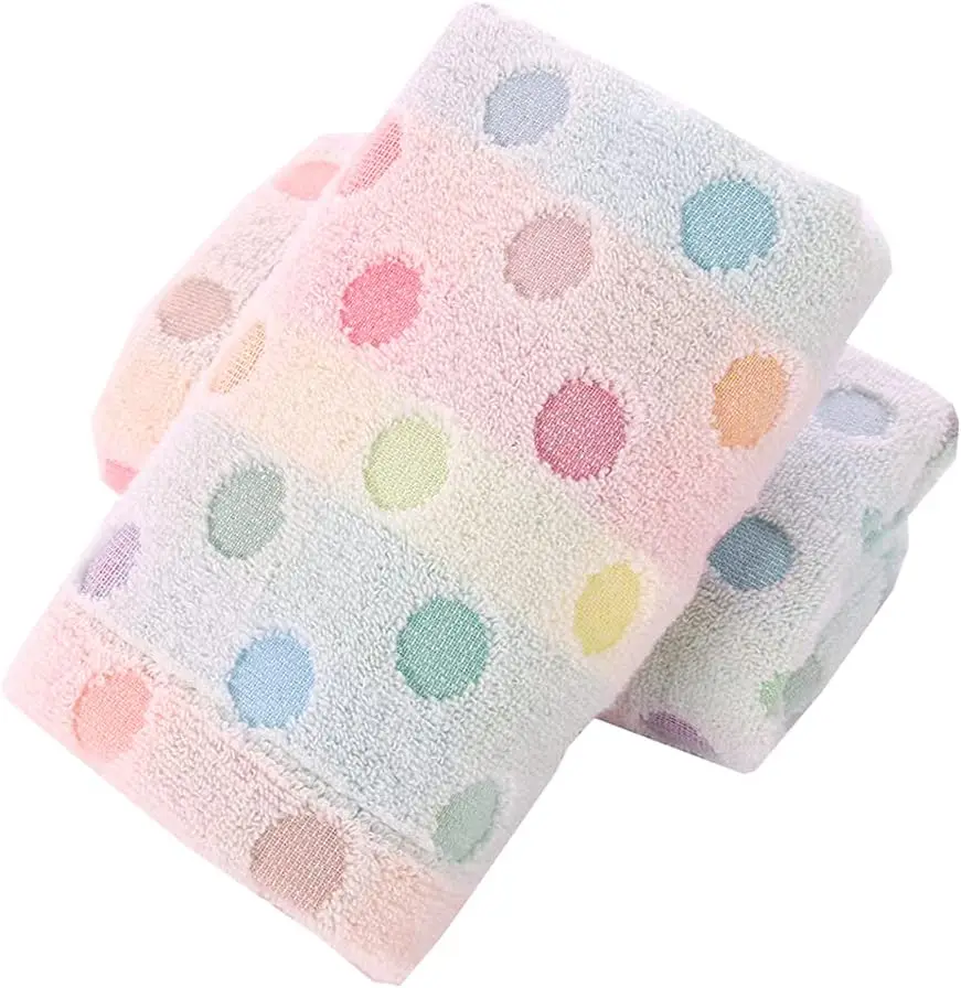 Polka Dot Hand Towels Set of 2 - 100% Cotton, Soft & Absorbent for Bathroom (Beige)