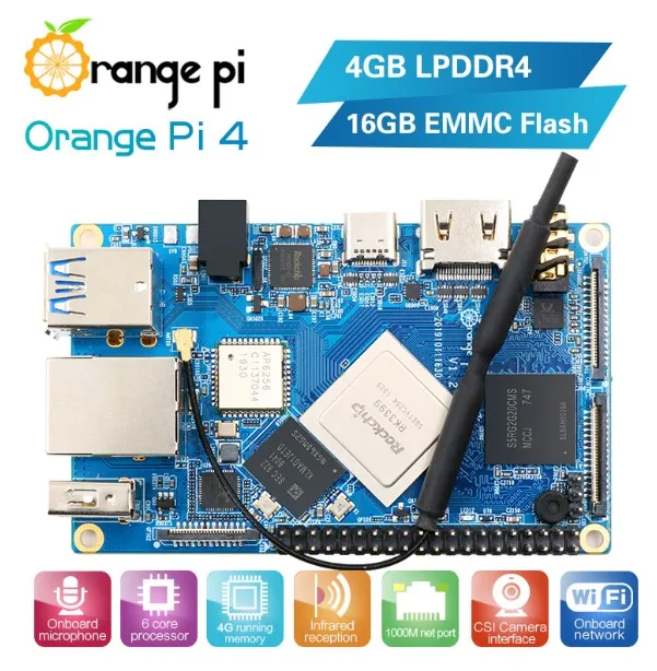 Orange Pi 4  4GB DDR4+ 16G EMMC Rockchip RK3399 Dual-coreCortex-A72+Quad-core Cortex-A53 Development BoardSupport Android,ubuntu