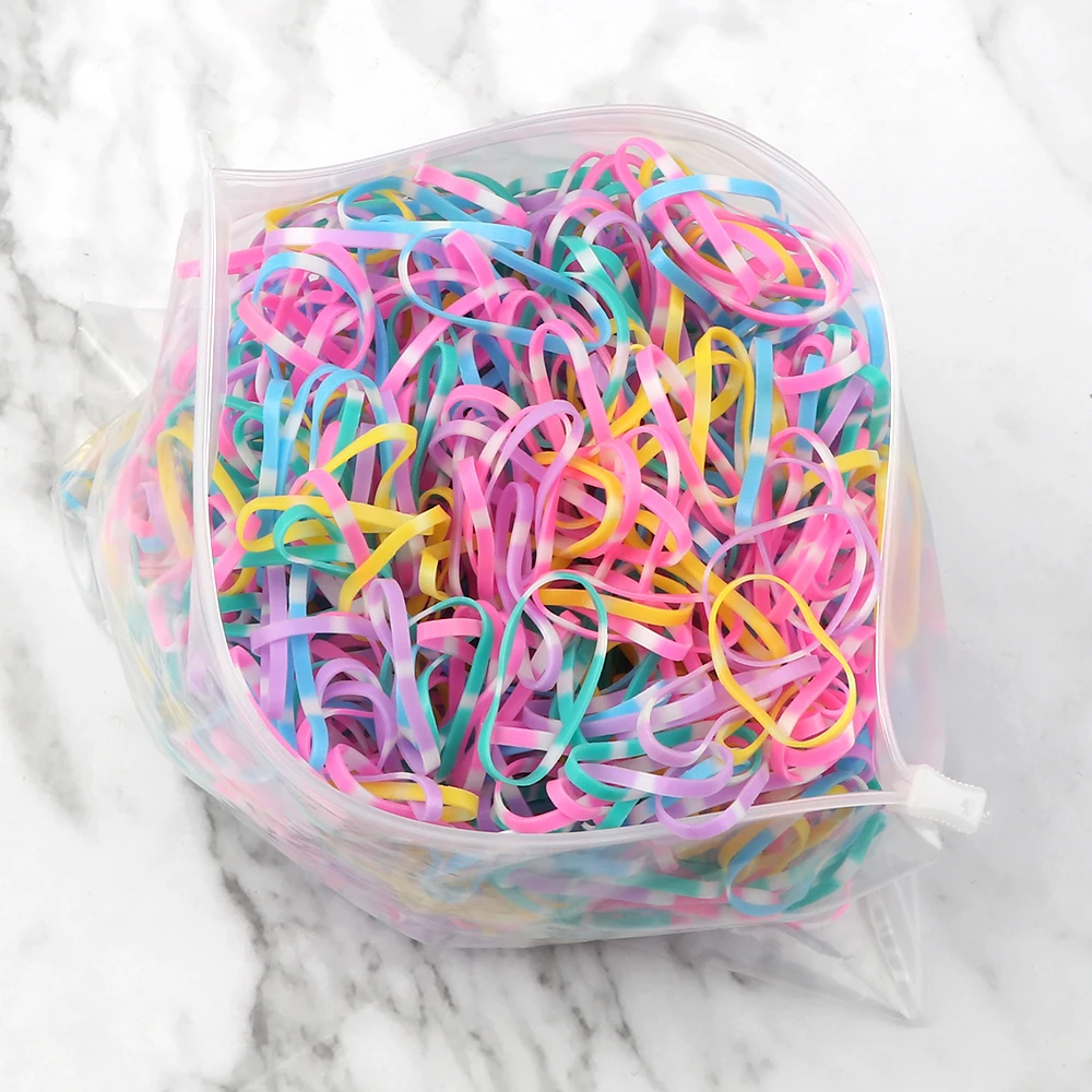 1000/2000Pcs/Set Cute Girl Colourful Thick Rubber Bands Ponytail Holder Children Elastic Transparent Disposable Hair Accessories