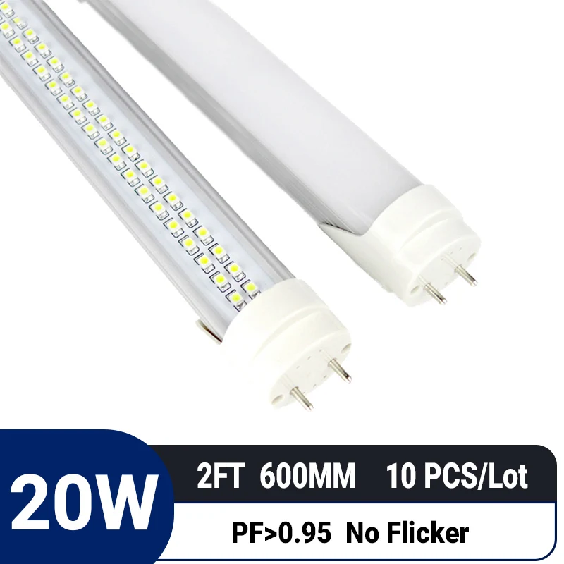 10pcs/lot 2ft 600mm 20W T8 LED Tube|G13 interface|High PF 0.95|Flicker-Free|Non-Dimmable |Energy Saving|replace Fluorescent