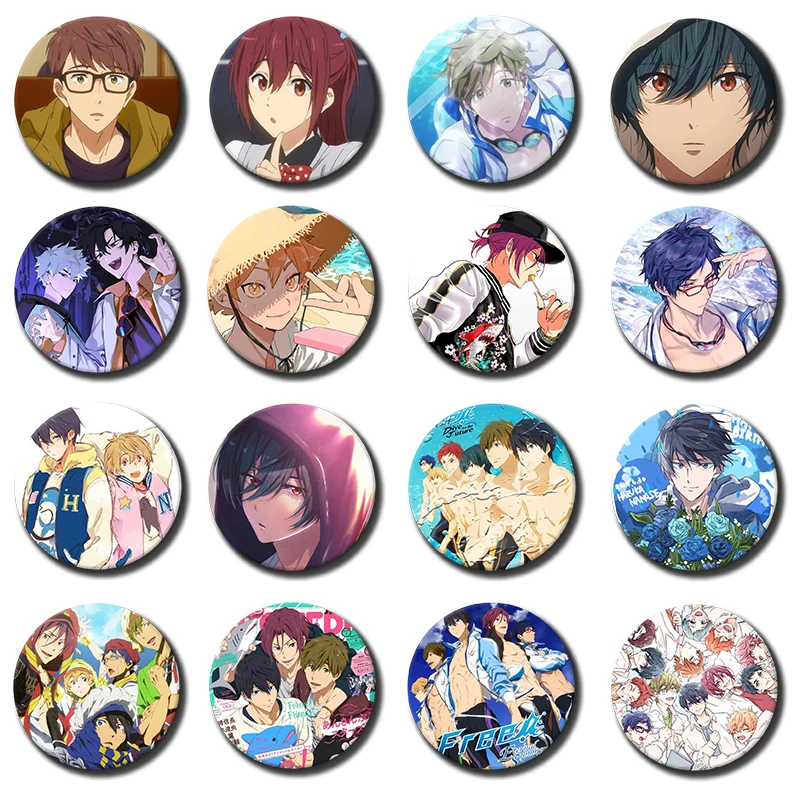 Anime F-Free! Snap-in Buttons Ryugazaki Rei Nanase Haruka Cartoon Figure Tinplate Badges Tinplate