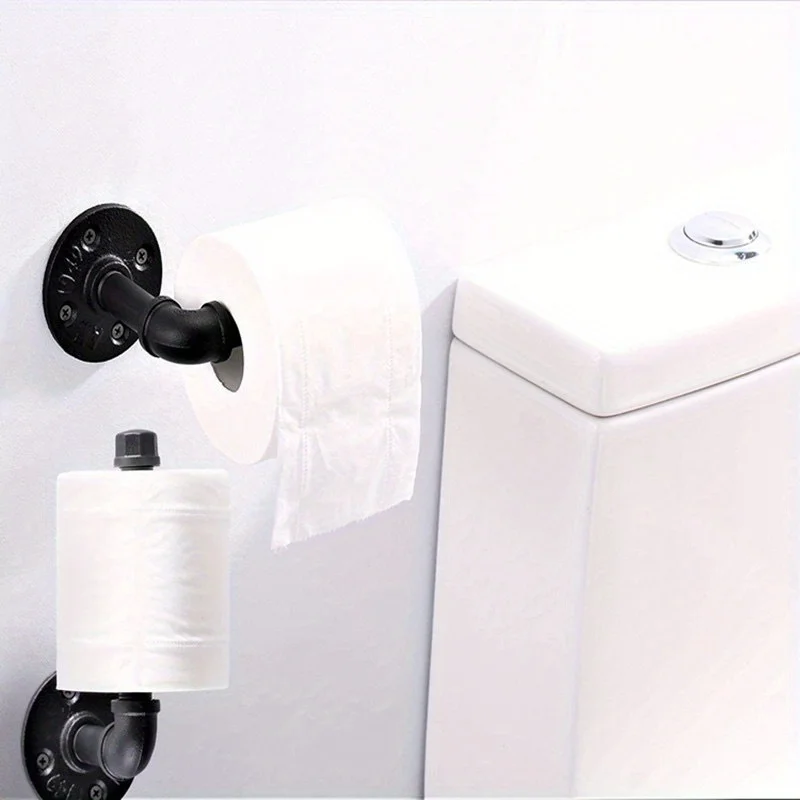 Black metal wall mounted toilet paper holder & towel holder, suitable for a variety of walls, a good choice for home decoration