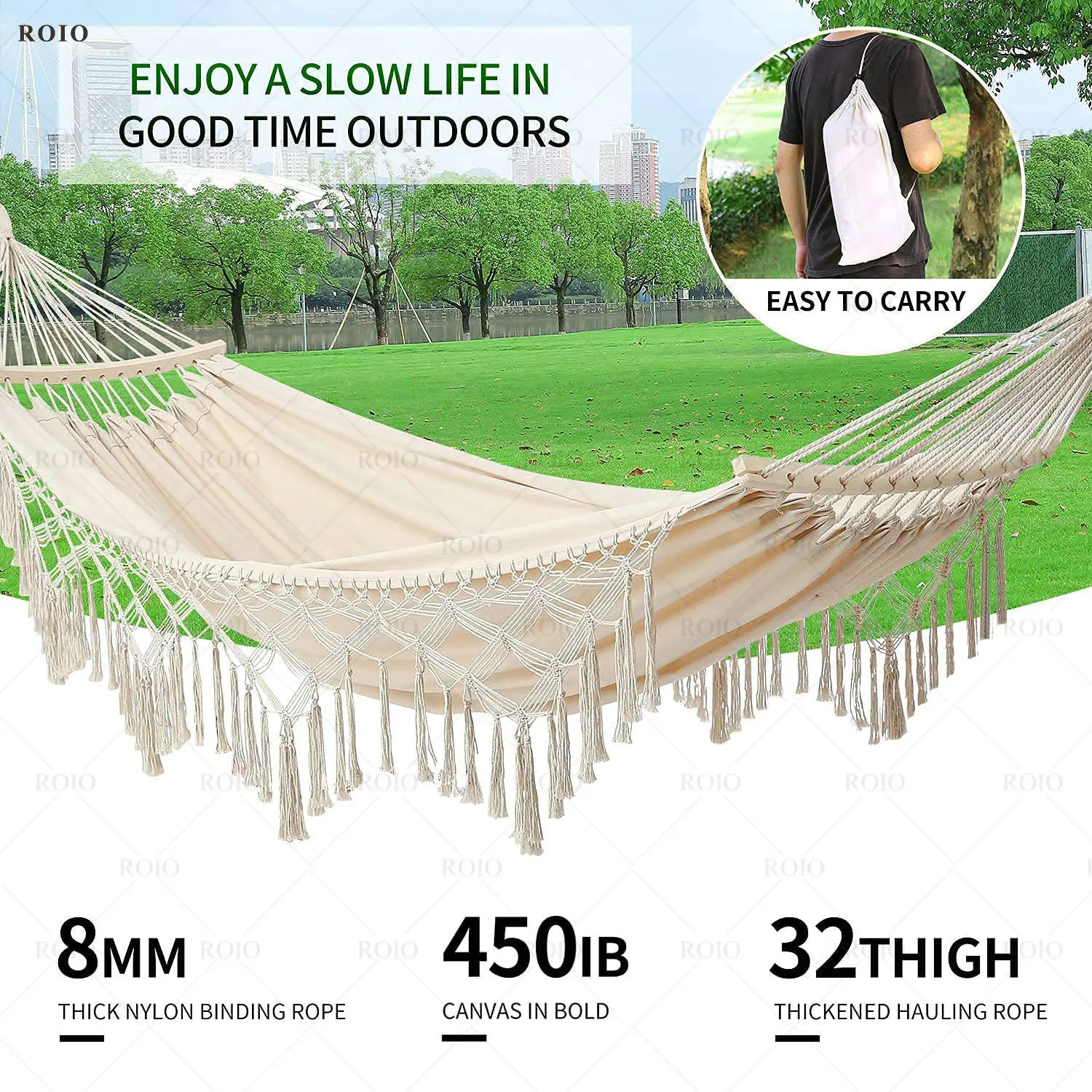 Outdoor Canvas Hammock Cotton Hammocks Balcony Courtyard  Hanging Bed Hand-Woven Lace Camping Single Double Swing Garden Hammock