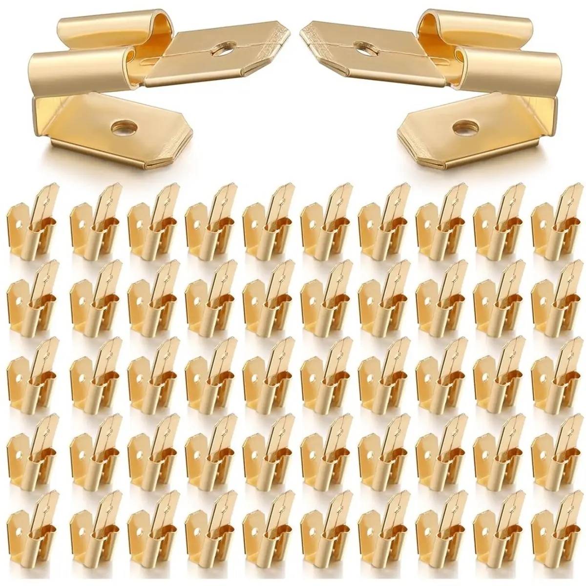 2026 New 50Pcs Piggyback Spade Connectors, 3 Way Adapter Dual Male to Single Female Brass Quick Splice Spade