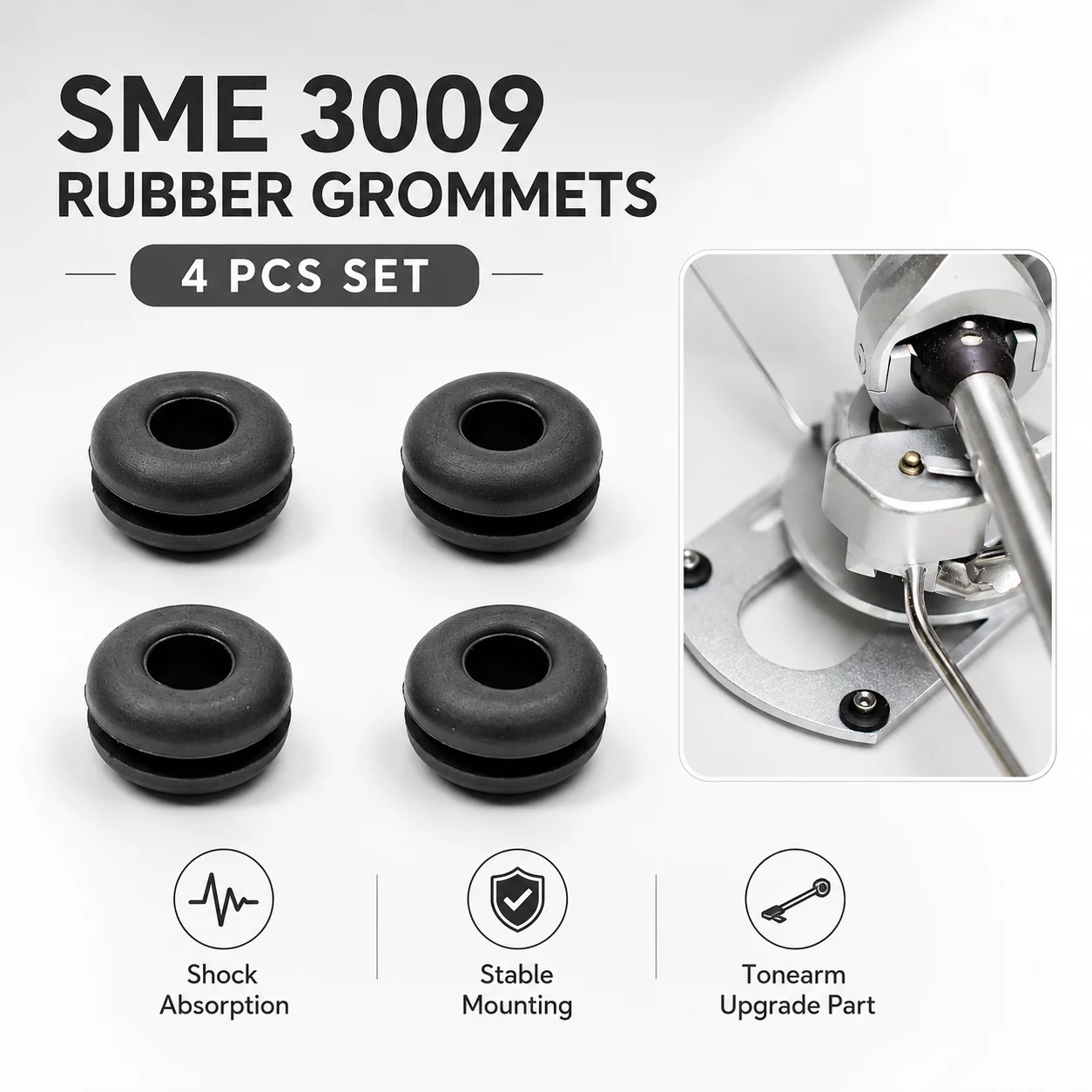 SME 3009 Tonearm Rubber Grommet 4Pcs Shock Absorption Washer Turntable Repair Replacement Accessories