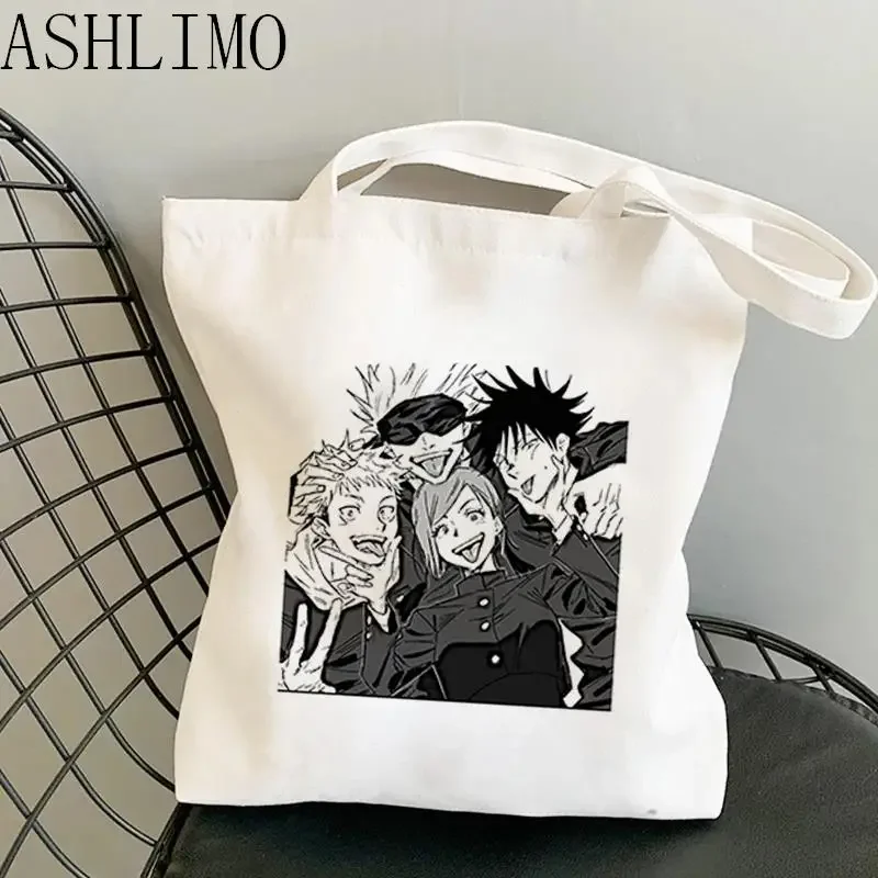 Anime Jujutsu Kaisen Women Bags Harajuku Y2k Shopping Bag Canvas Shopper Bag Reusable Tote Bag Handbags Shoulder Bag Collapsible