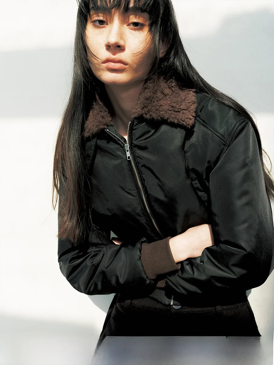 

JCAESAR Women's ort Lamb Velvet Collar Pilot Jaet New Snowy Cotton Outerwear Winter Faion Commute Slim Fit Zipper