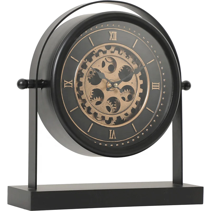 Infinity Time New Design Black Desk Clock Gorgeous Metal Moving Gears Bedside Floating Desk Clock Desk Table Clocks