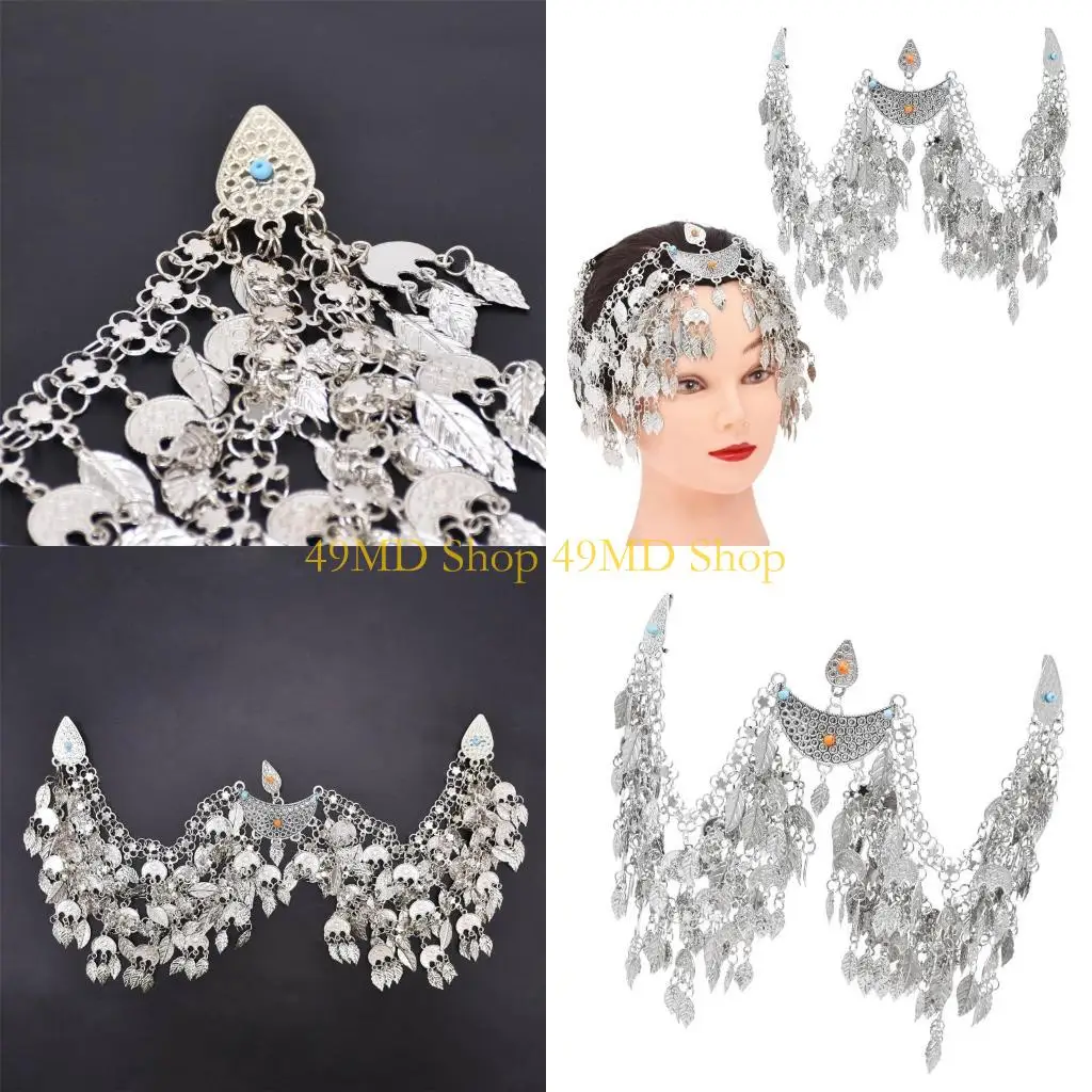 

49MD Fashionable Ethnic Hair Ornaments Long Tassels Headpiece Ceremony Headpiece for Music Festivals and Special Occasion