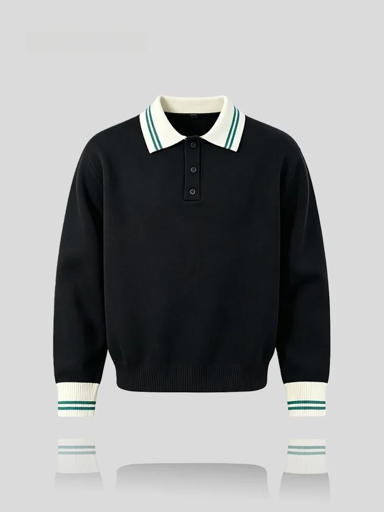 IT  Vintage Business Long Sleeve  Shirt Color Block Collar Sweater Men's Fashion Sun Protection Clothing
