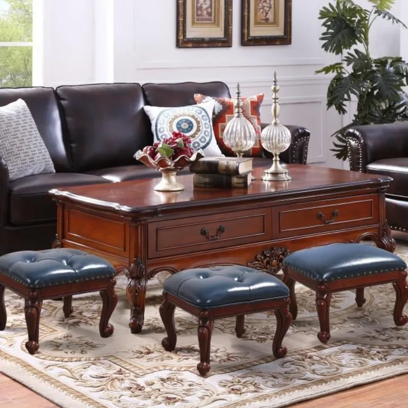 Vintage Style Tufted Ottoman Stool,Leather Footrest with Nailhead Trim,Elegant Accent Stool for Living Room,Bedroom & Home Dec