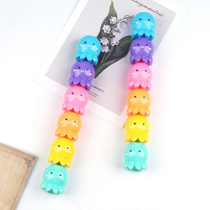 2024 New 5 Colors Fluorescent Scribble Pen Cute Octopus Shaped Highlighter for Boys Girls