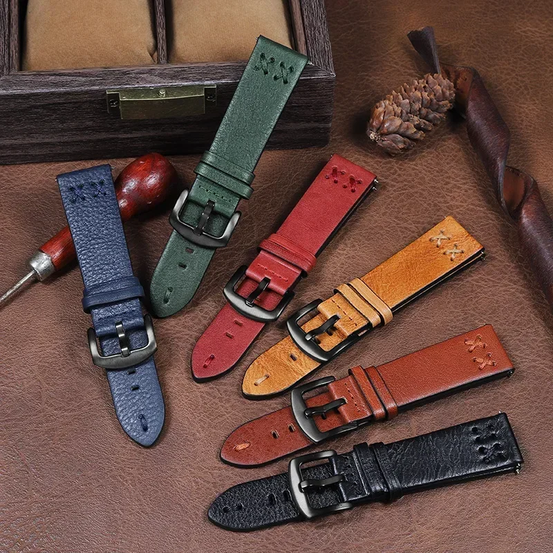 Genuine Leather Straps For Samsung Galaxy watch 6/5 pro/7/FE//4/Classic 20mm 22mm bracelet amazfit GTS-GTR 4-3-2e-mini watchband
