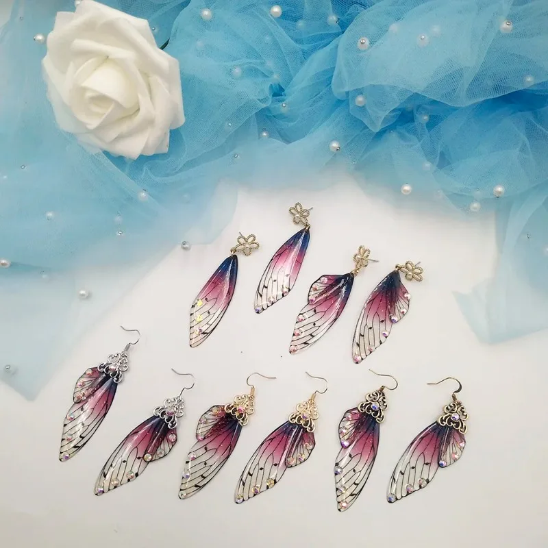 Greamy Gradient Purple Butterfly Wing Earrings Fairy Tale Glittering Bridal Drop Earrings Flower Charm Women Accessories Gifts