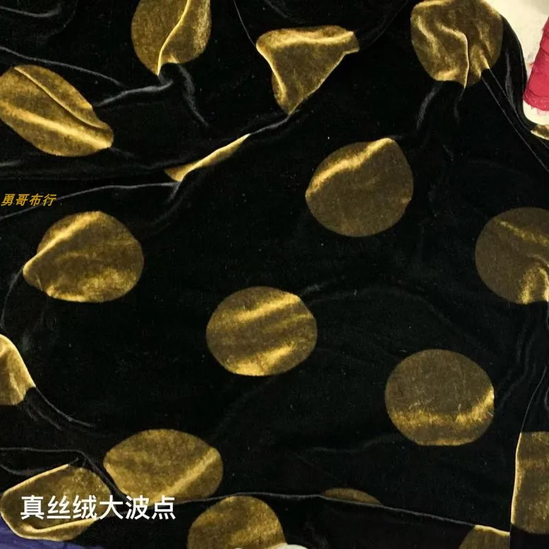 Real Velvet Big Polka Dot Fabric Black Bottom Golden Dots Silk Drape Spring and Autumn Dress Top Clothes Fabric