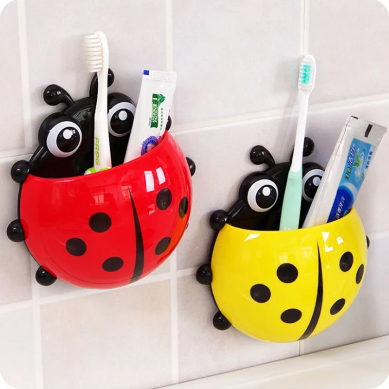 Cartoon Bathroom Toothpaste Organizer Ladybug Toothbrush Holder Animal Wall Suction Paste Storage Rack Bathroom Organization